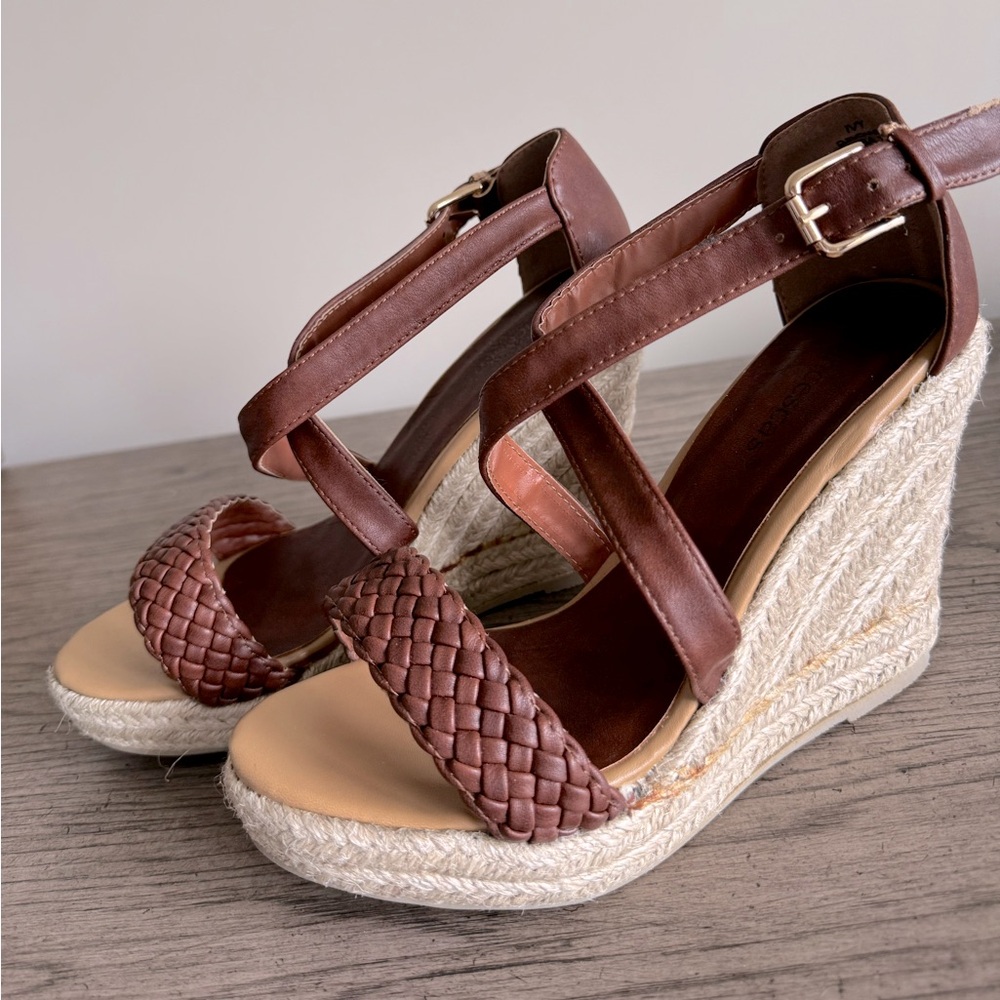 NEW Brown Platform Sandals NWT Wedge Espadrille Heeled Leather Francesca's 7
